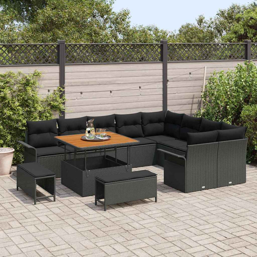 Tuin Sofa Set met kussen met opslag met kussen 12 pcs Zwart