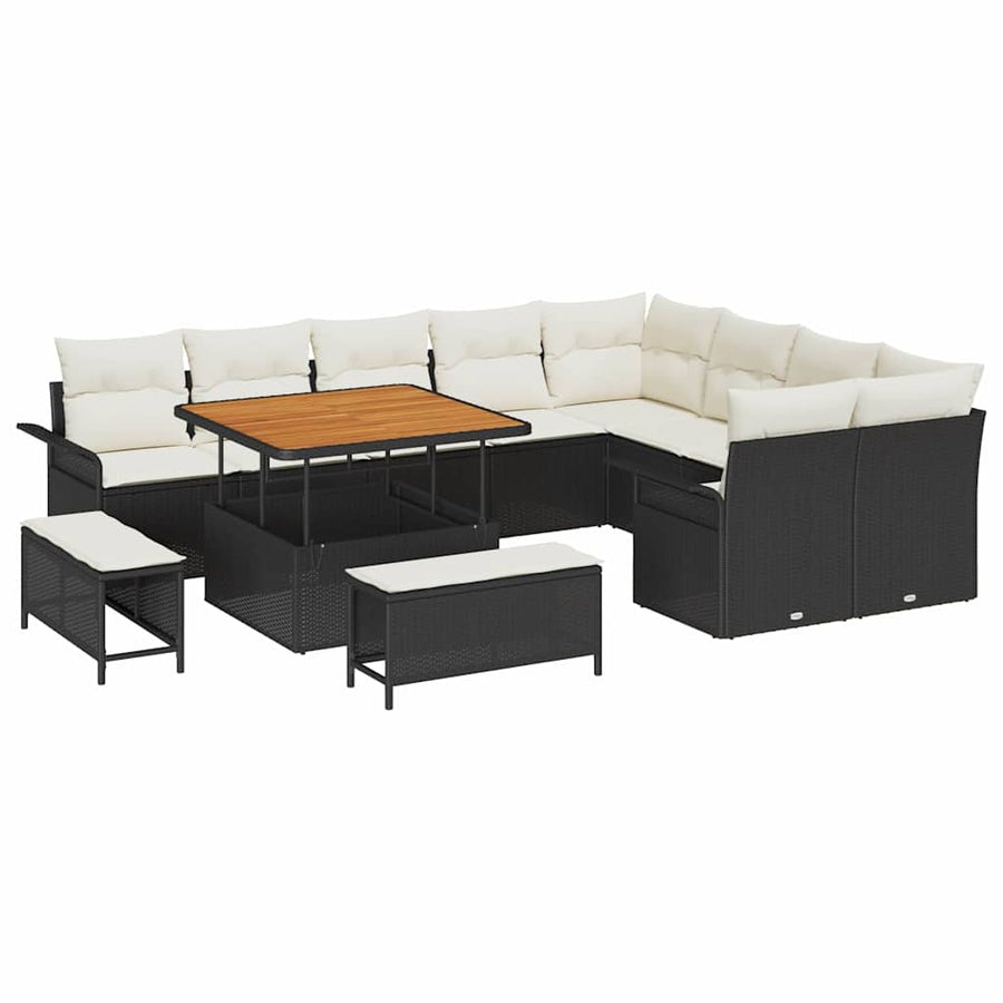 Tuin Sofa Set met kussen met opslag 12 pcs Zwart en Crème