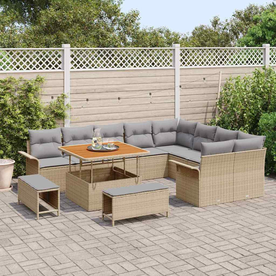 Tuin Sofa Set met kussen met opslag 12 pcs Beige en Licht Grijs