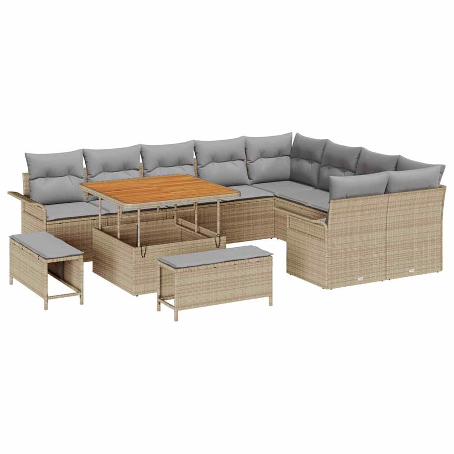 Tuin Sofa Set met kussen met opslag 12 pcs Beige en Licht Grijs