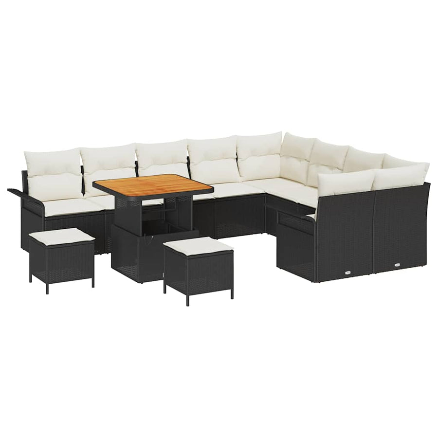 Tuin Sofa Set met kussen met opslag 12 pcs Zwart en Crème