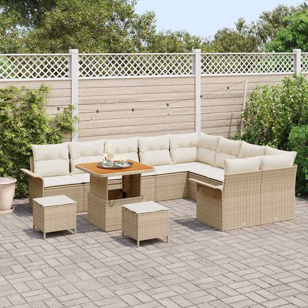 Tuin Sofa Set met kussen met opslag 12 pcs Beige en Crème