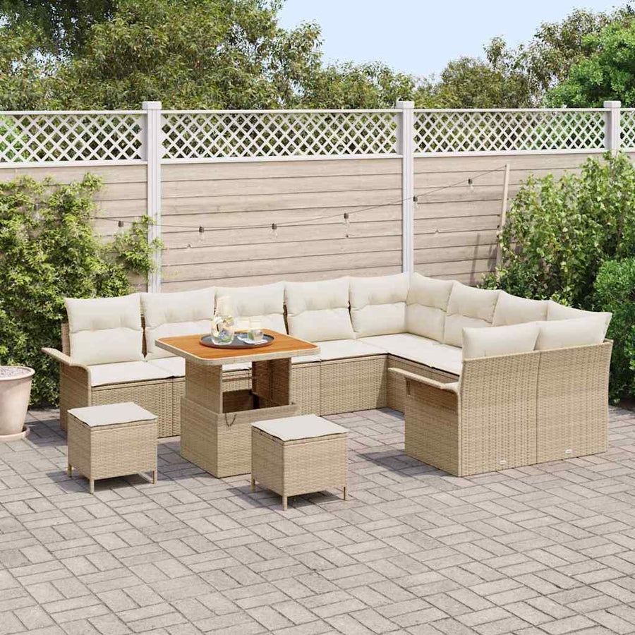 Tuin Sofa Set met kussen met opslag 12 pcs Beige en Crème