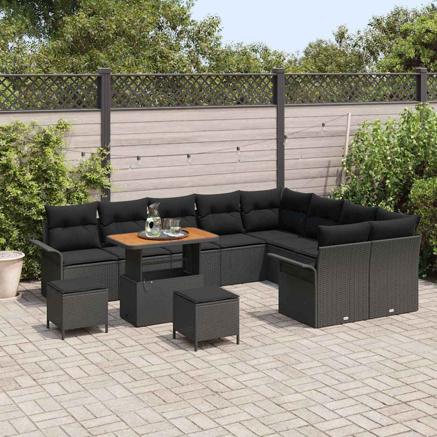 Tuin Sofa Set met kussen met opslag met kussen 12 pcs Zwart
