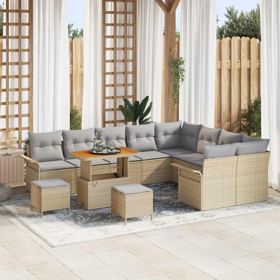 Tuin Sofa Set met kussen met opslag 12 pcs Beige en Licht Grijs