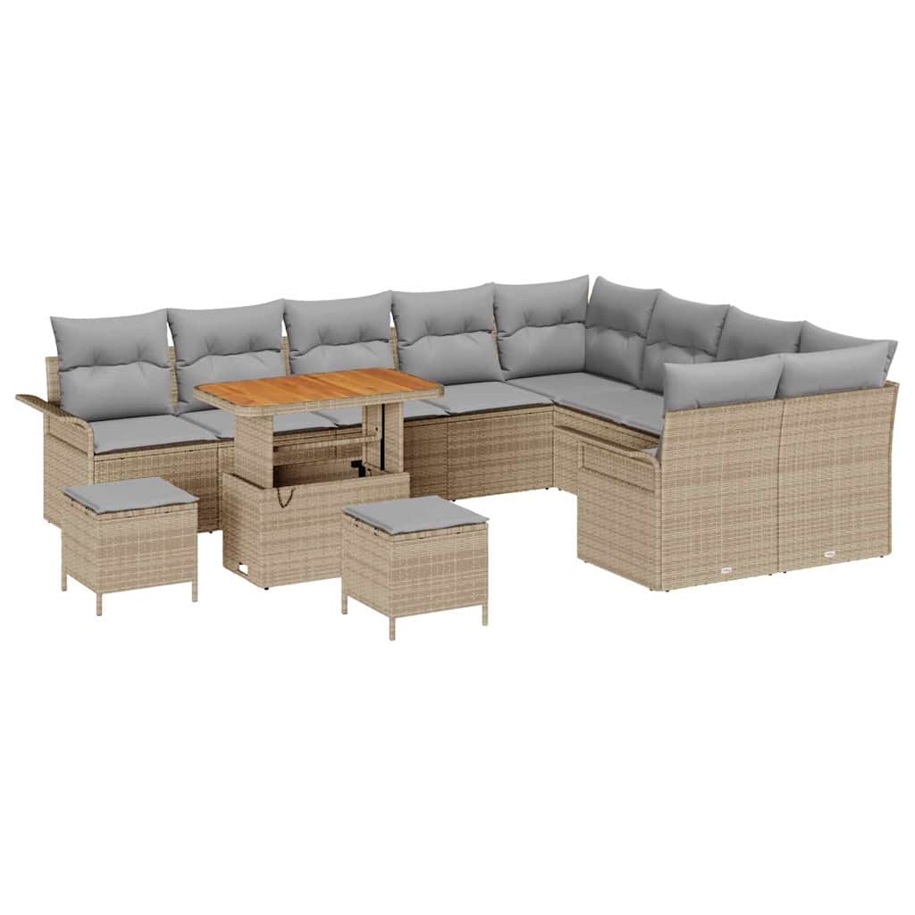 Tuin Sofa Set met kussen met opslag 12 pcs Beige en Licht Grijs