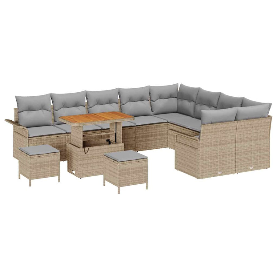 Tuin Sofa Set met kussen met opslag 12 pcs Beige en Licht Grijs
