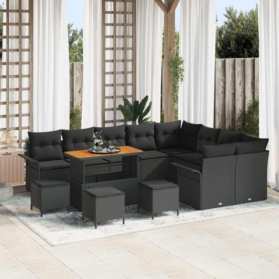 Tuin Sofa Set met kussen met opslag met kussen 13 pcs Zwart