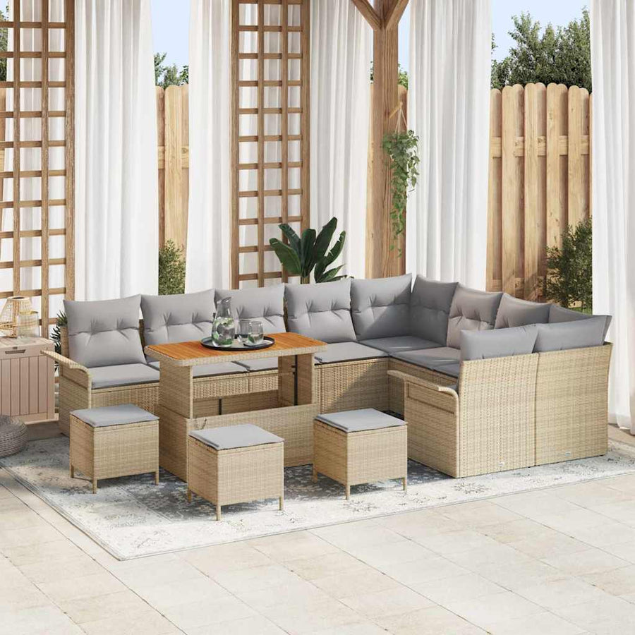 Tuin Sofa Set met kussen met opslag 13 pcs Beige en Licht Grijs