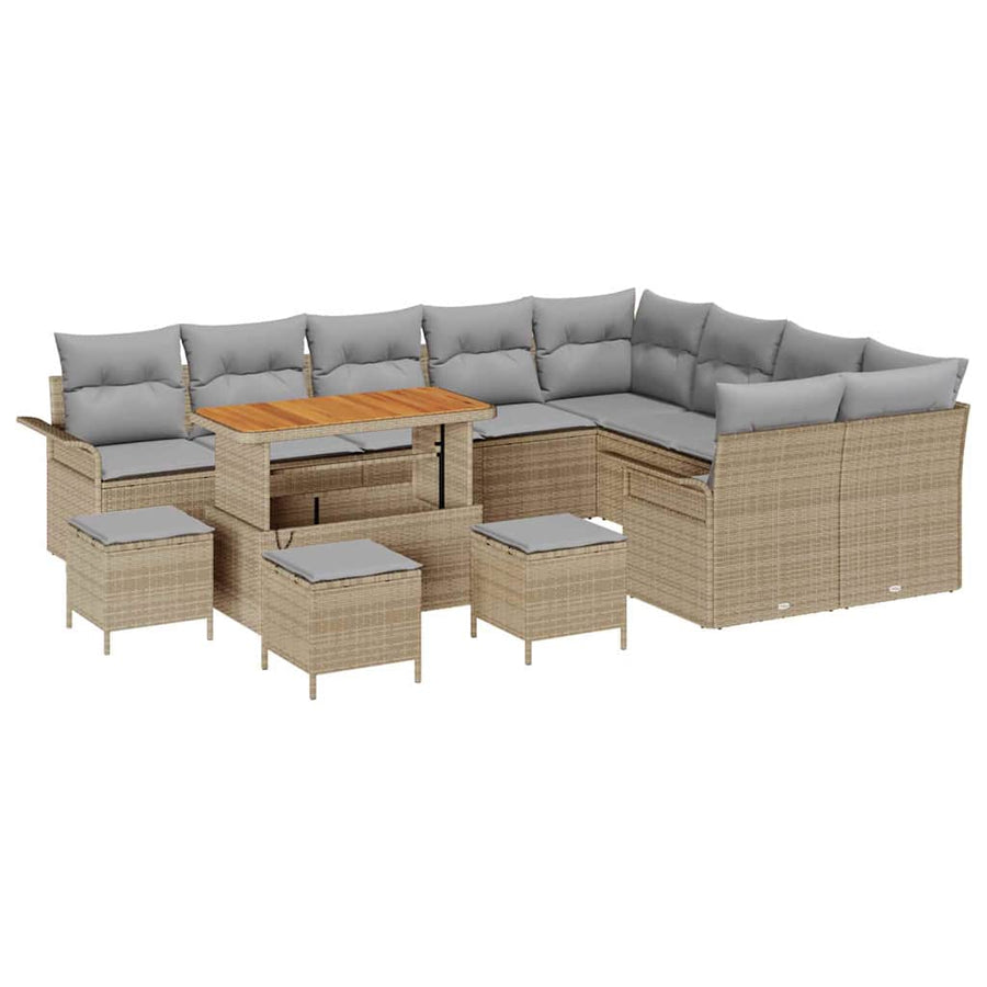 Tuin Sofa Set met kussen met opslag 13 pcs Beige en Licht Grijs
