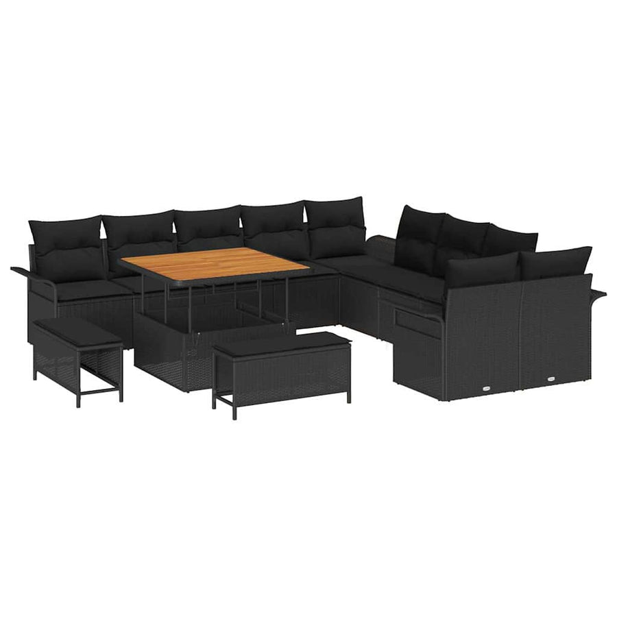 Tuin Sofa Set met kussen met opslag met kussen 13 pcs Zwart