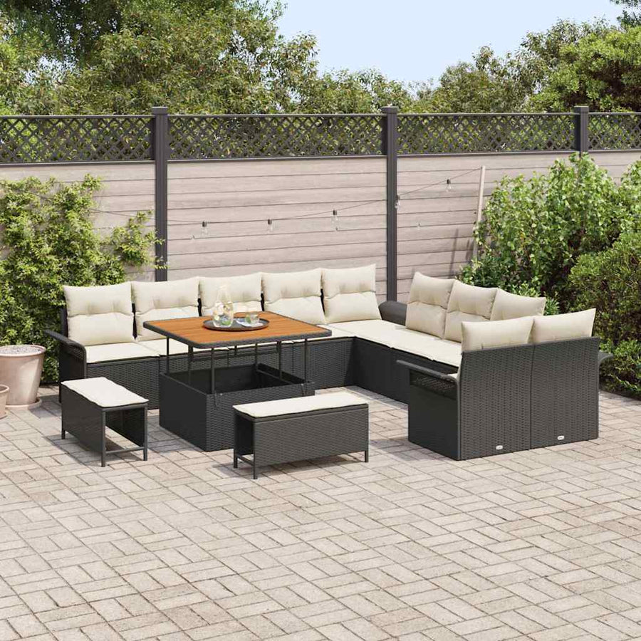 Tuin Sofa Set met kussen met opslag 13 pcs Zwart en Crème
