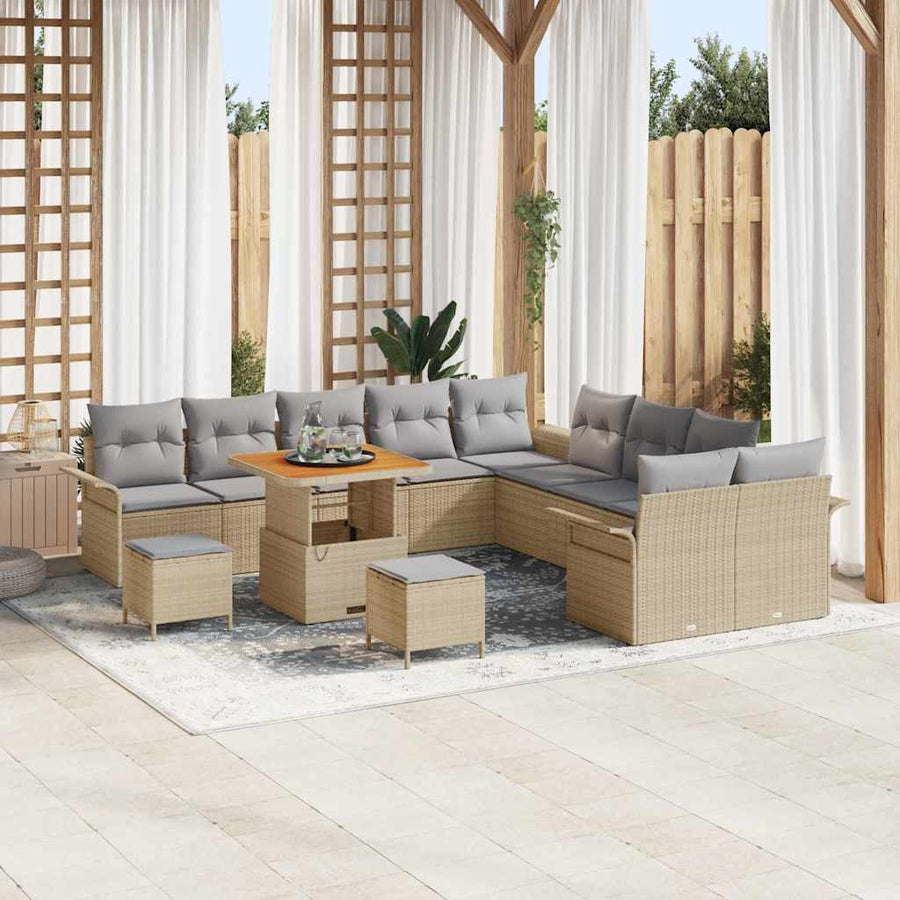 Tuin Sofa Set met kussen met opslag 13 pcs Beige en Licht Grijs