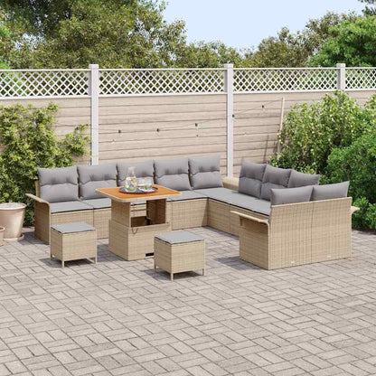Tuin Sofa Set met kussen met opslag 13 pcs Beige en Licht Grijs