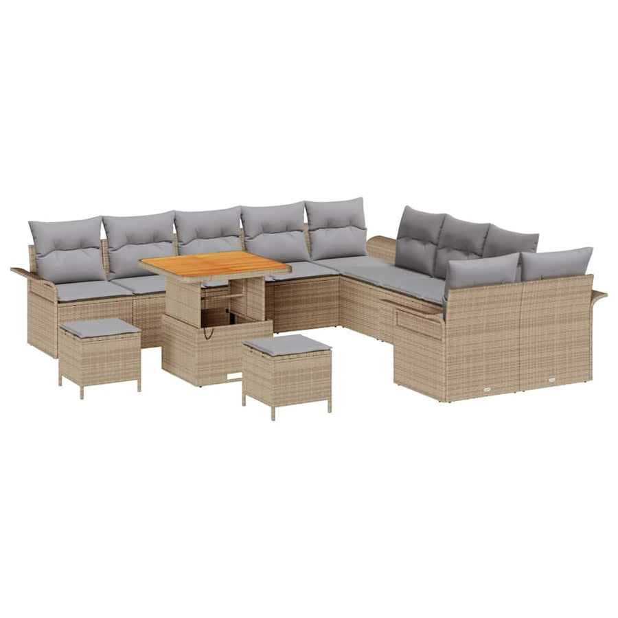 Tuin Sofa Set met kussen met opslag 13 pcs Beige en Licht Grijs