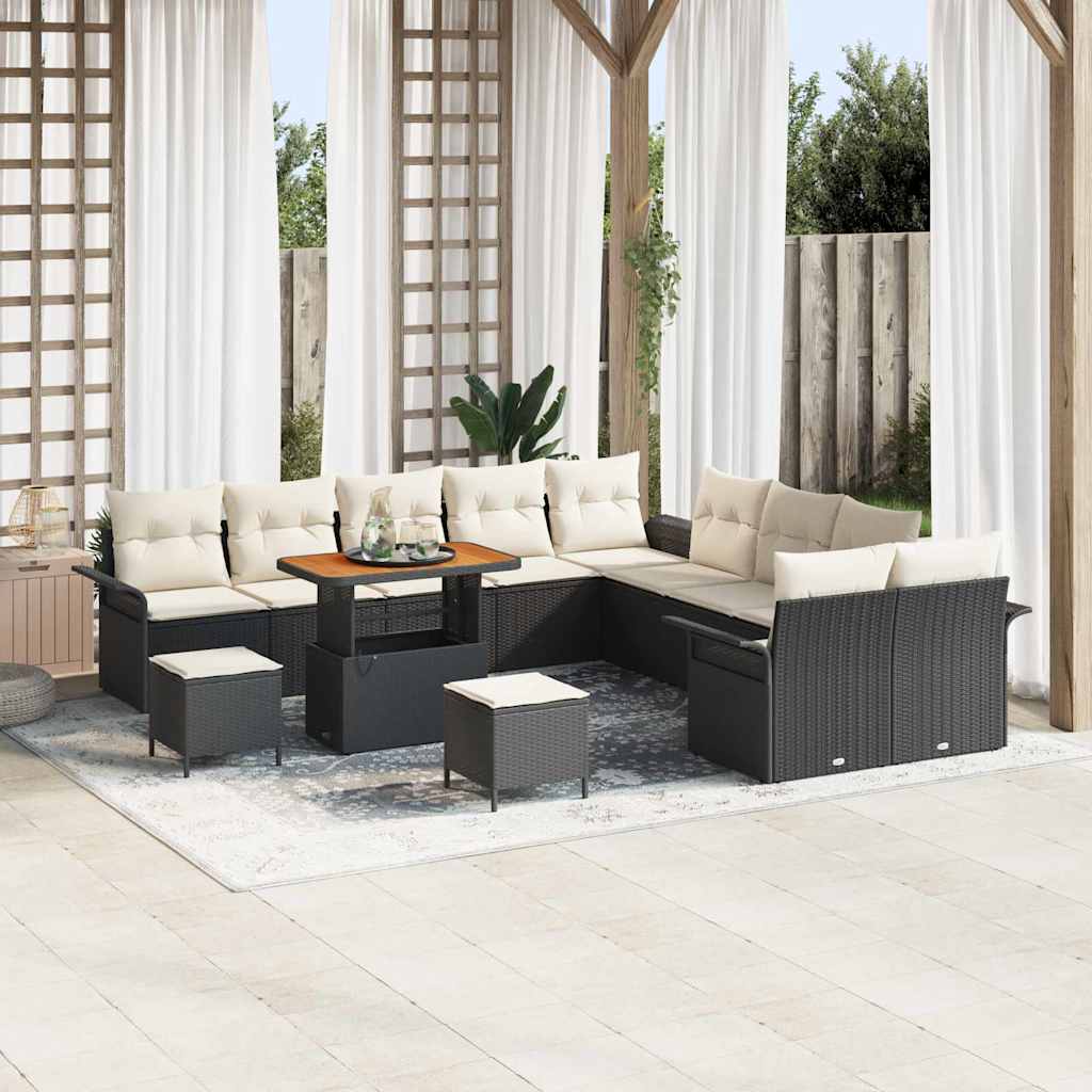 Tuin Sofa Set met kussen met opslag 13 pcs Zwart en Crème