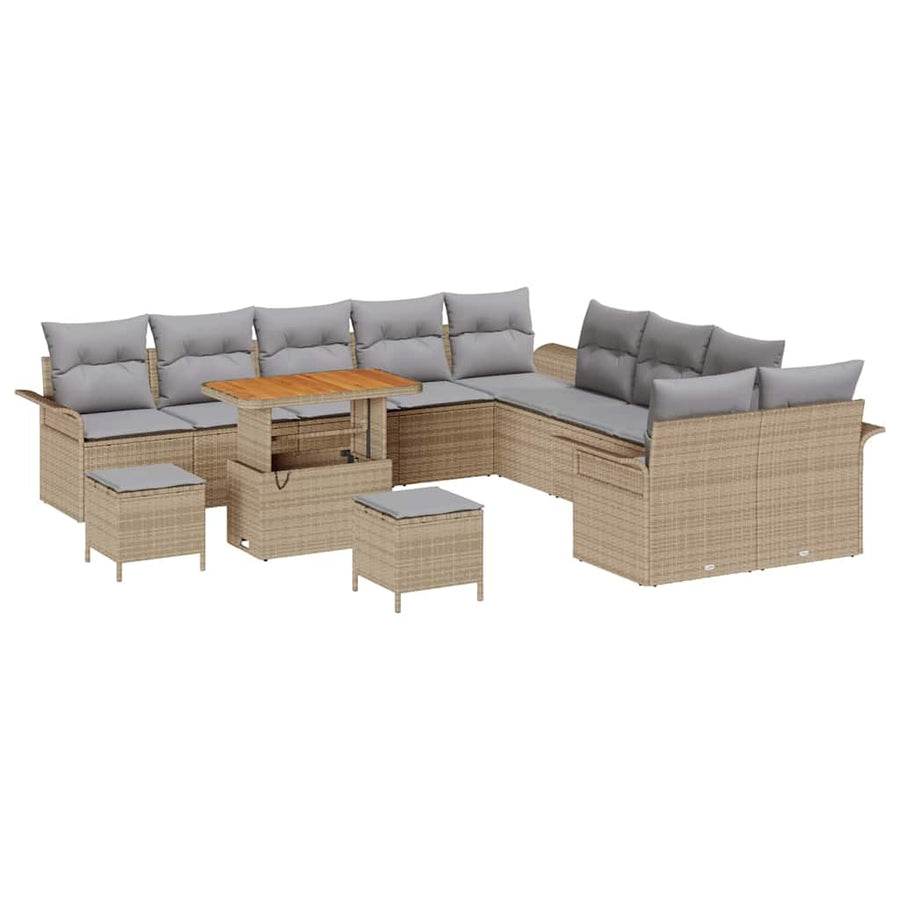 Tuin Sofa Set met kussen met opslag 13 pcs Beige en Licht Grijs