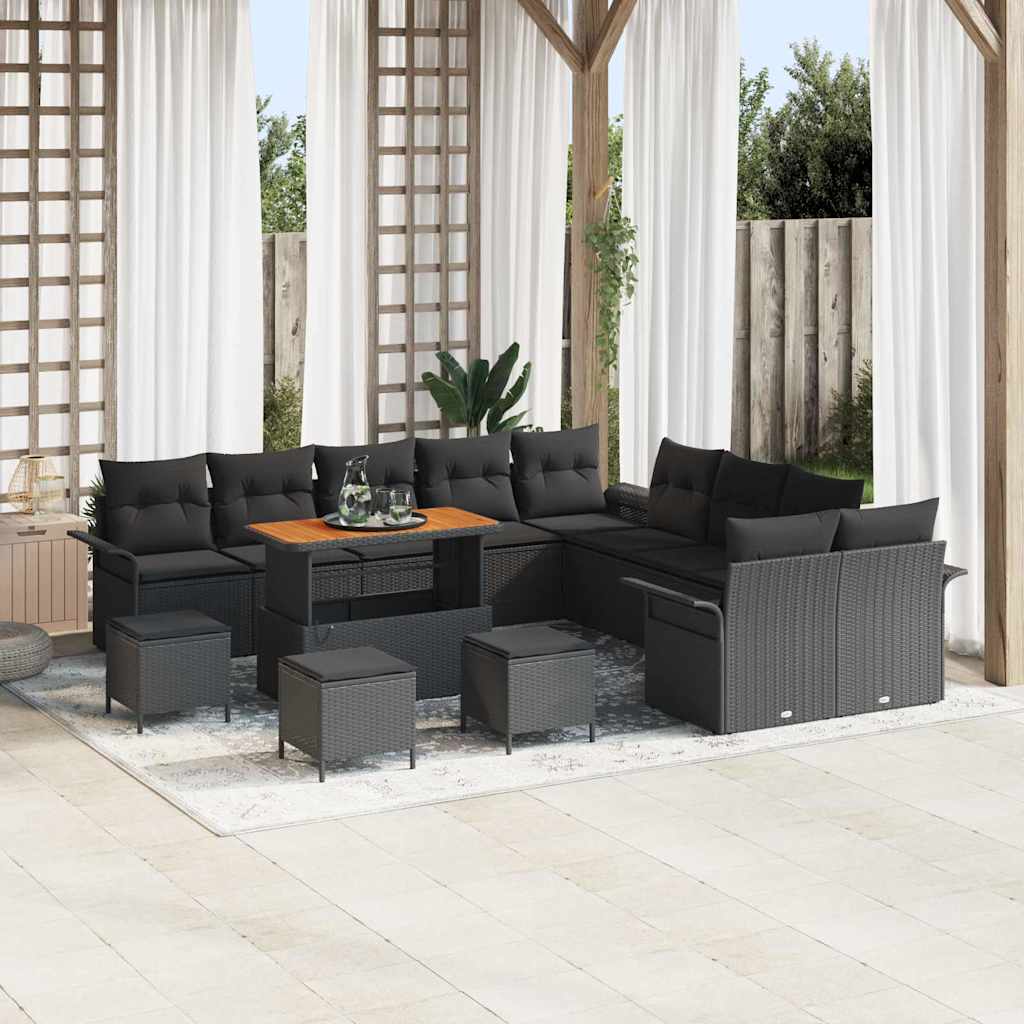 Tuin Sofa Set met kussen met opslag met kussen 14 pcs Zwart