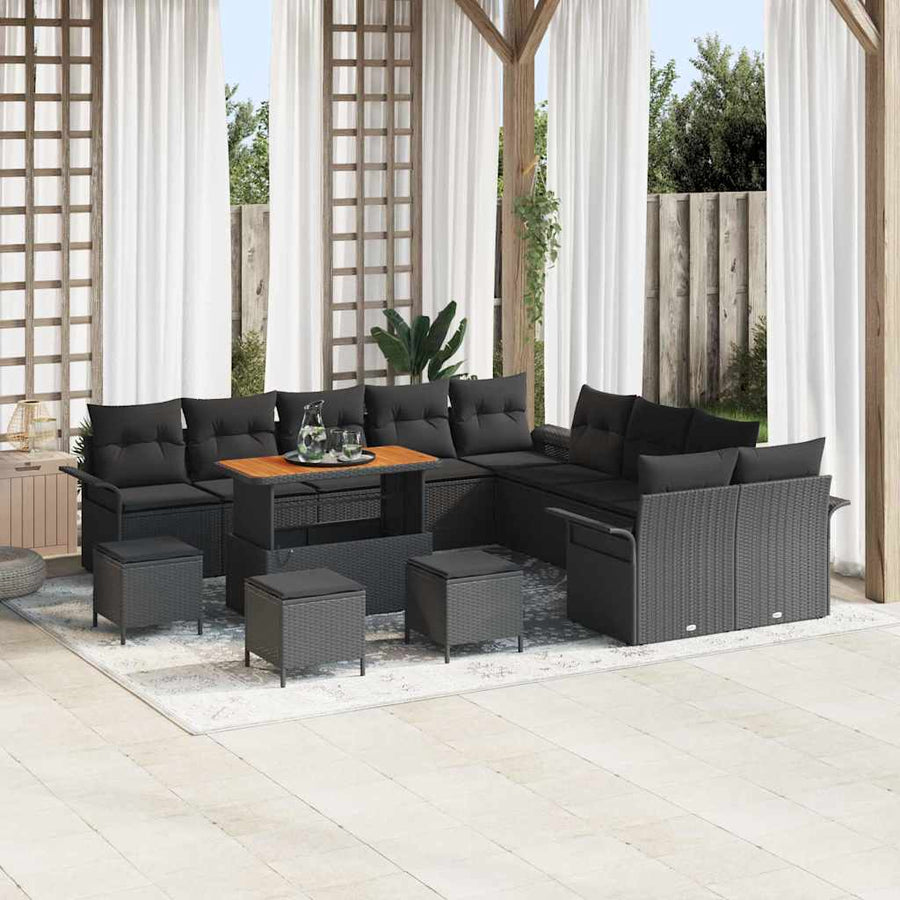 Tuin Sofa Set met kussen met opslag met kussen 14 pcs Zwart