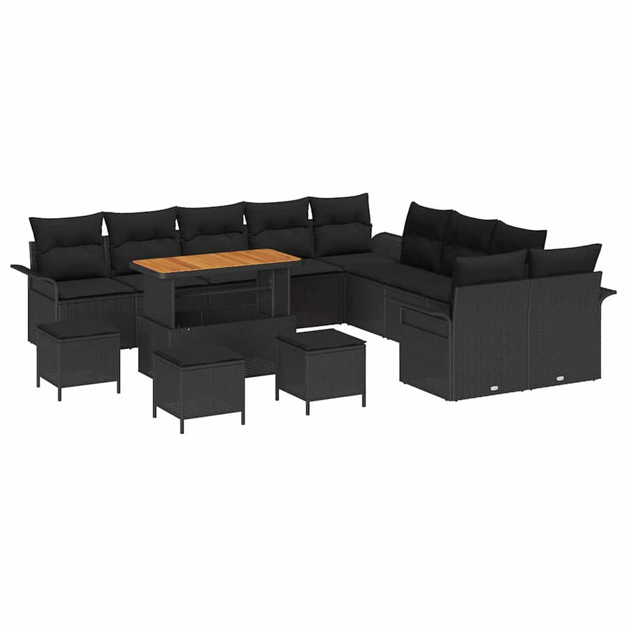 Tuin Sofa Set met kussen met opslag met kussen 14 pcs Zwart
