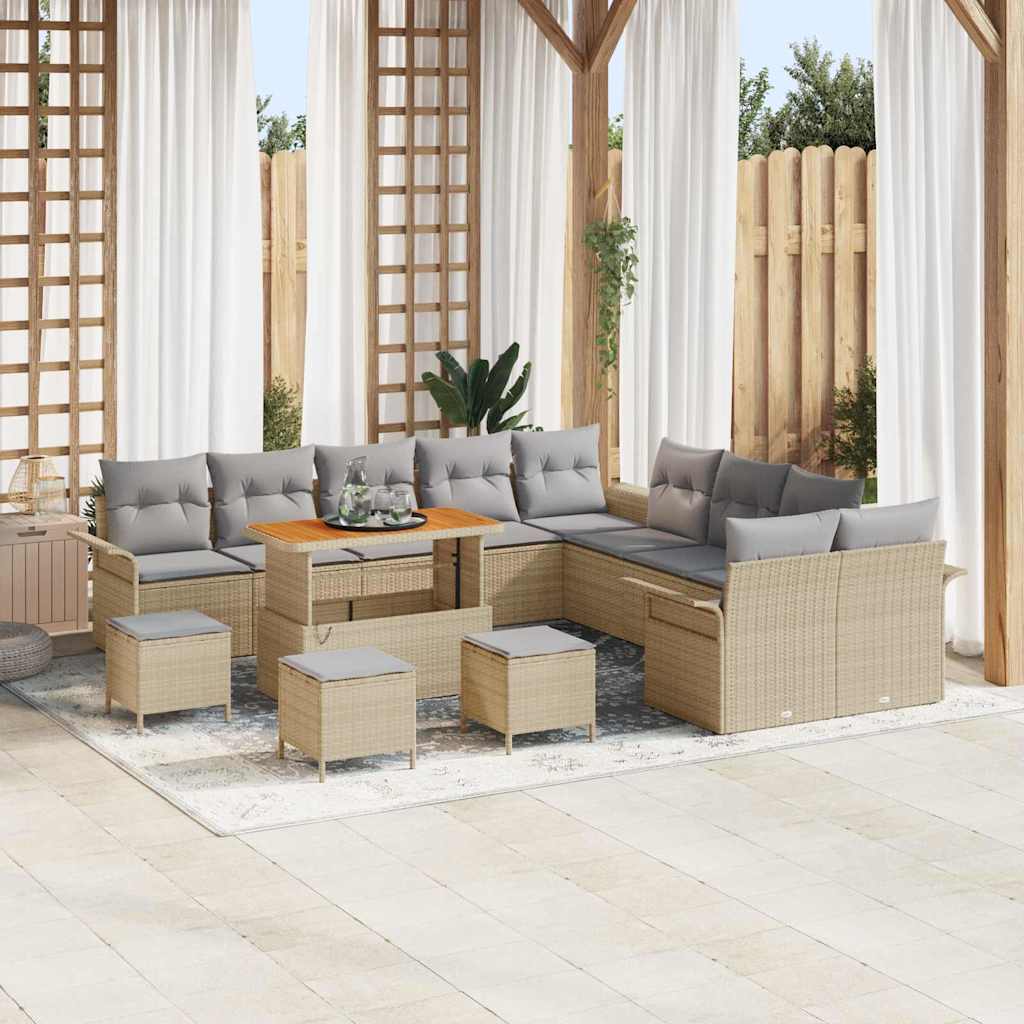 Tuin Sofa Set met kussen met opslag 14 pcs Beige en Licht Grijs