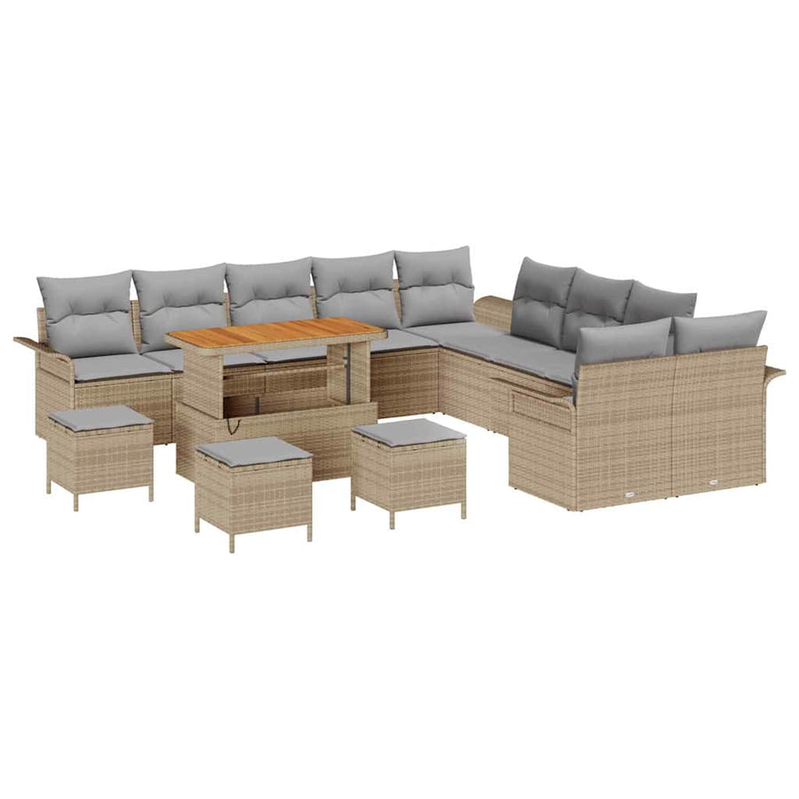 Tuin Sofa Set met kussen met opslag 14 pcs Beige en Licht Grijs