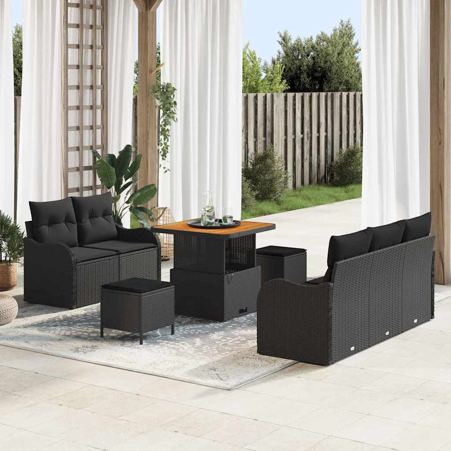 Tuin Sofa Set met kussen met opslag met kussen 8 pcs Zwart