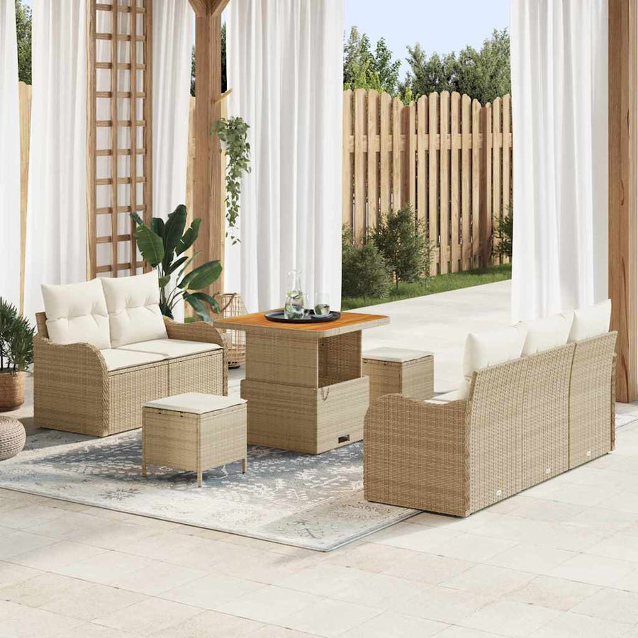 Tuin Sofa Set met kussen met opslag 8 pcs Beige en Crème