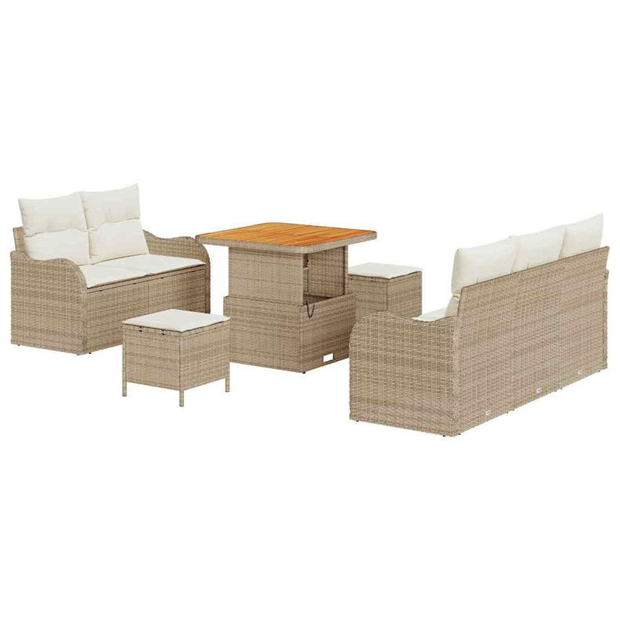 Tuin Sofa Set met kussen met opslag 8 pcs Beige en Crème