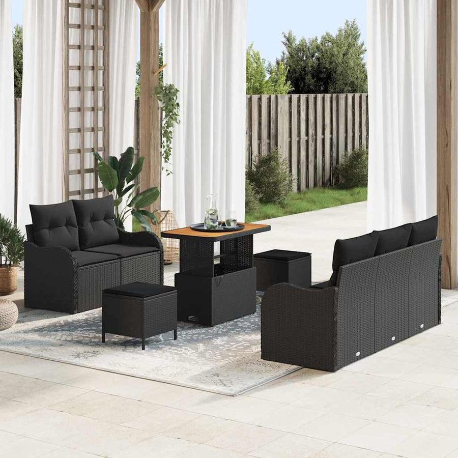 Tuin Sofa Set met kussen met opslag met kussen 8 pcs Zwart