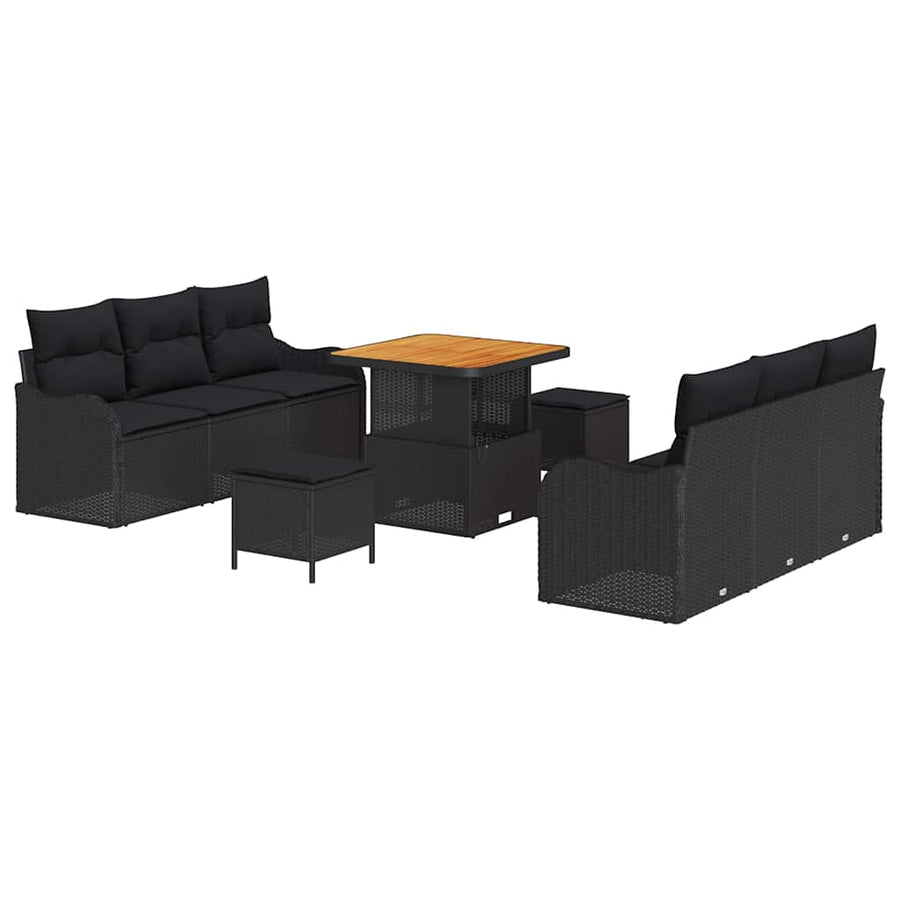 Tuin Sofa Set met kussen met opslag met kussen 9 pcs Zwart