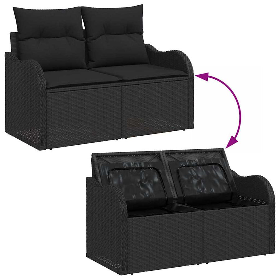Tuin Sofa Set met kussen met opslag met kussen 9 pcs Zwart