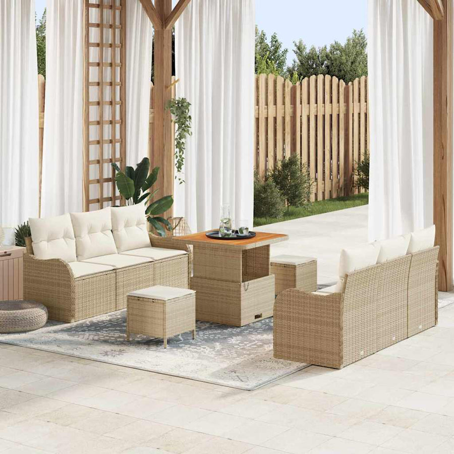 Tuin Sofa Set met kussen met opslag 9 pcs Beige en Crème