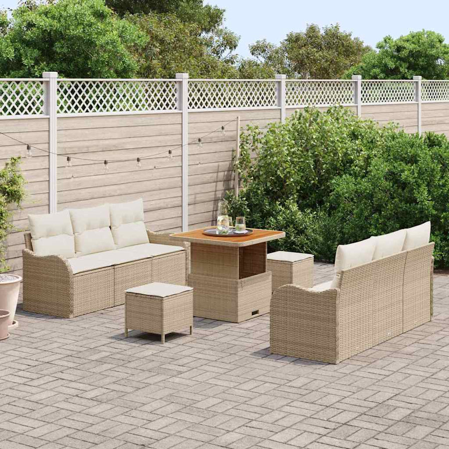 Tuin Sofa Set met kussen met opslag 9 pcs Beige en Crème