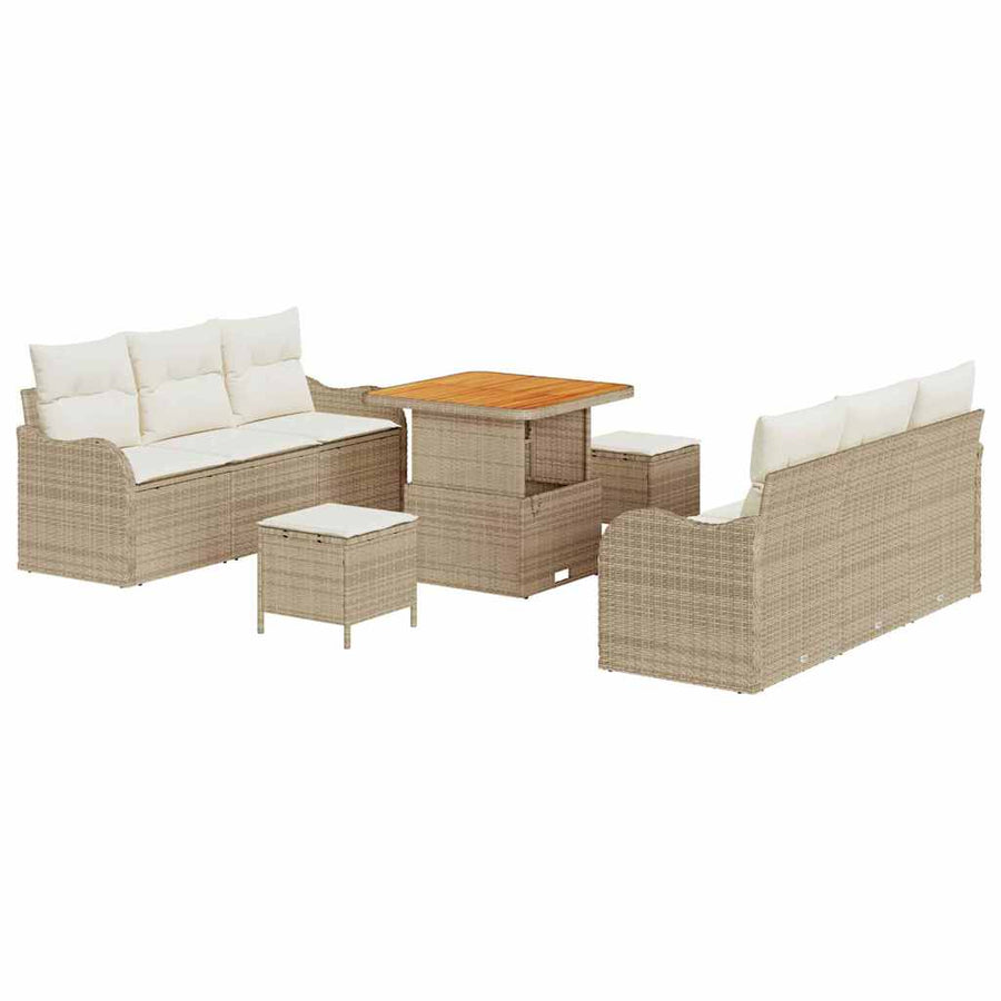 Tuin Sofa Set met kussen met opslag 9 pcs Beige en Crème