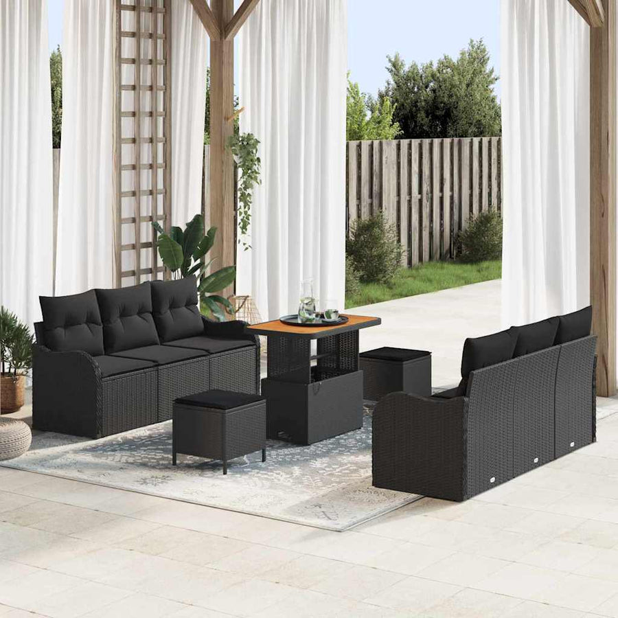 Tuin Sofa Set met kussen met opslag met kussen 9 pcs Zwart