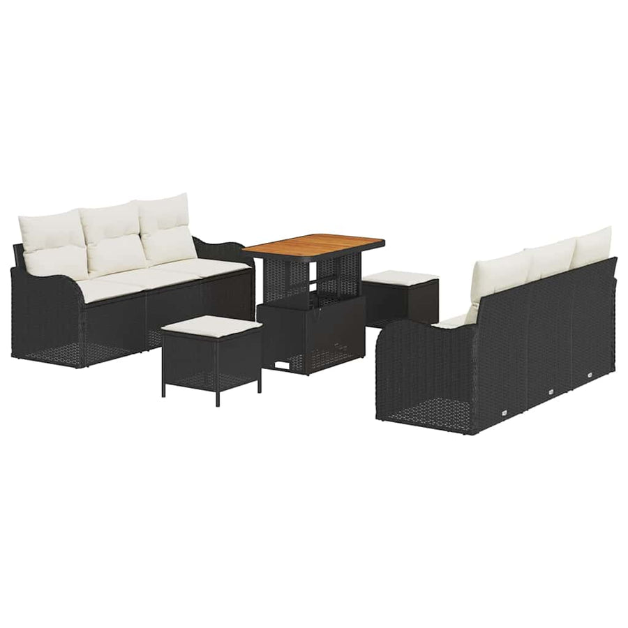 Tuin Sofa Set met kussen met opslag 9 pcs Zwart en Crème