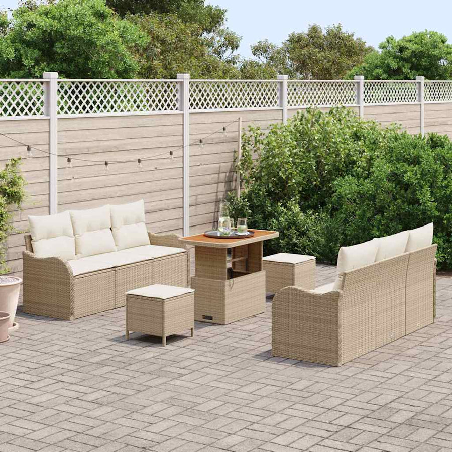 Tuin Sofa Set met kussen met opslag 9 pcs Beige en Crème