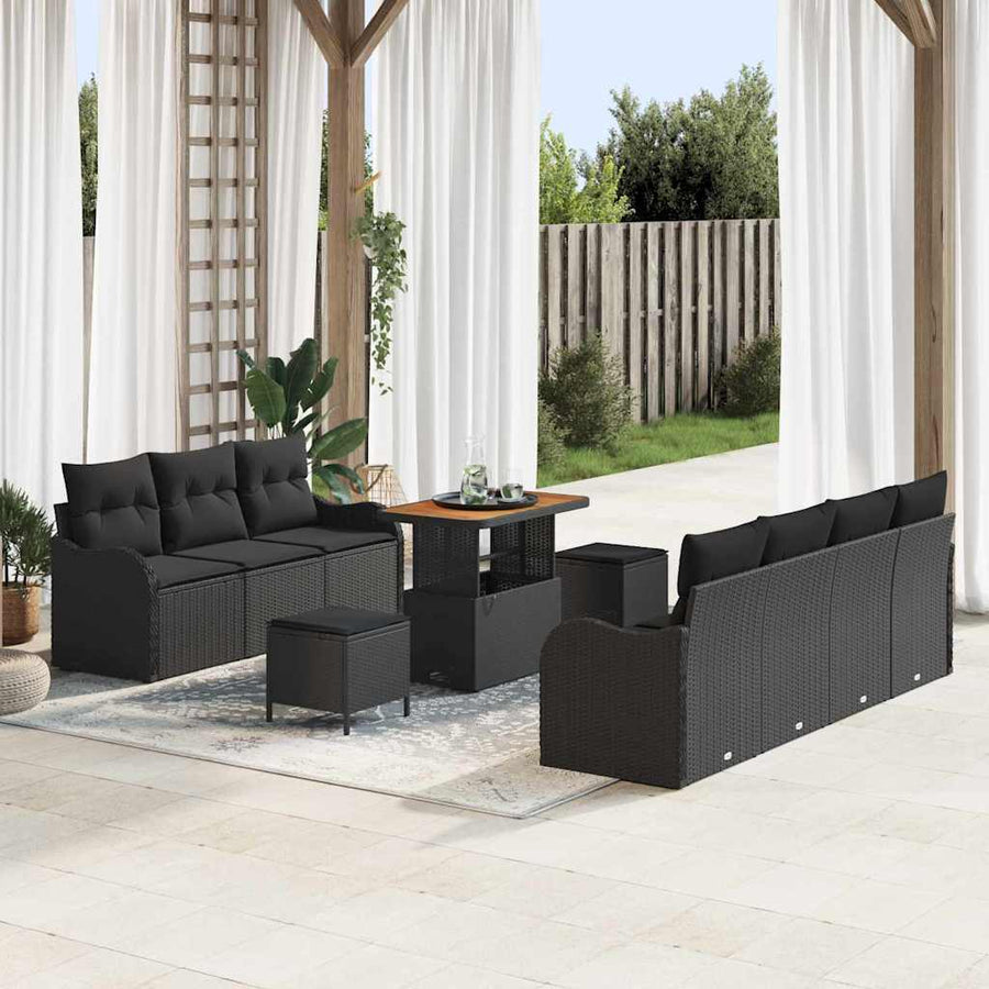 Tuin Sofa Set met kussen met opslag met kussen 10 pcs Zwart