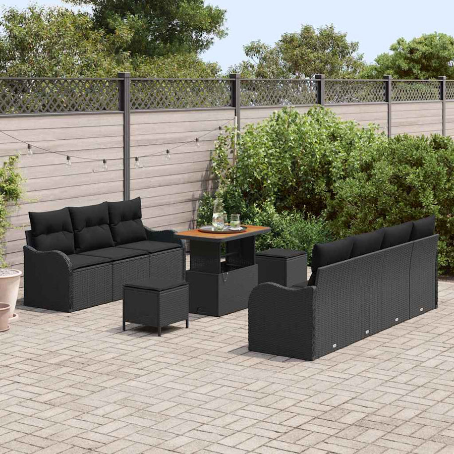 Tuin Sofa Set met kussen met opslag met kussen 10 pcs Zwart