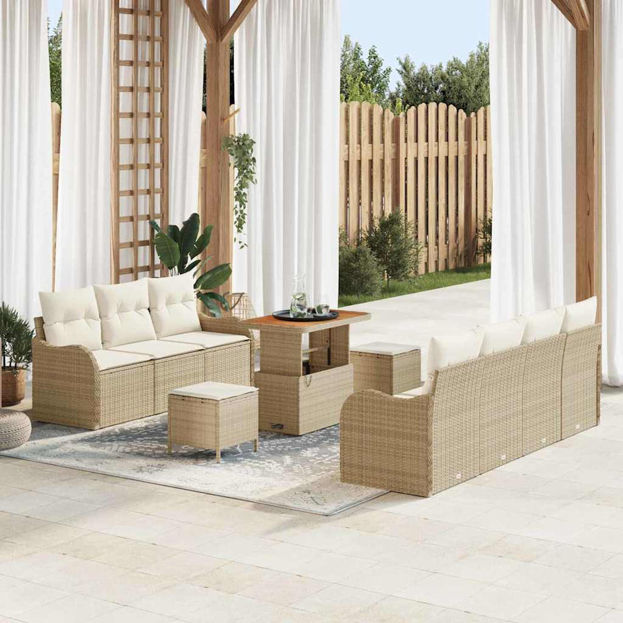 Tuin Sofa Set met kussen met opslag 10 pcs Beige en Crème