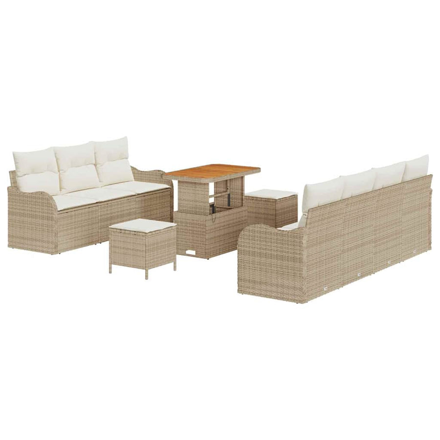 Tuin Sofa Set met kussen met opslag 10 pcs Beige en Crème