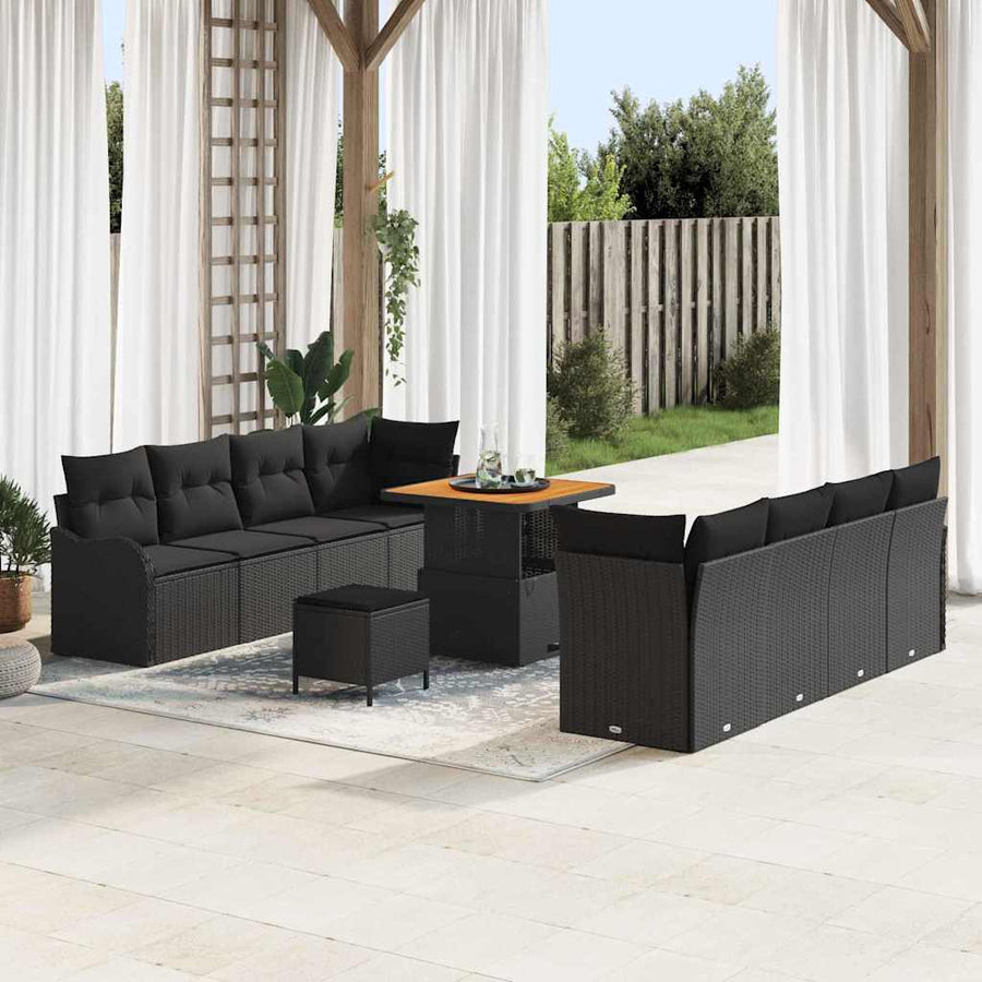 Tuin Sofa Set met kussen met opslag met kussen 11 pcs Zwart