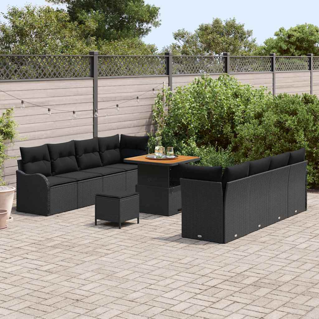 Tuin Sofa Set met kussen met opslag met kussen 11 pcs Zwart