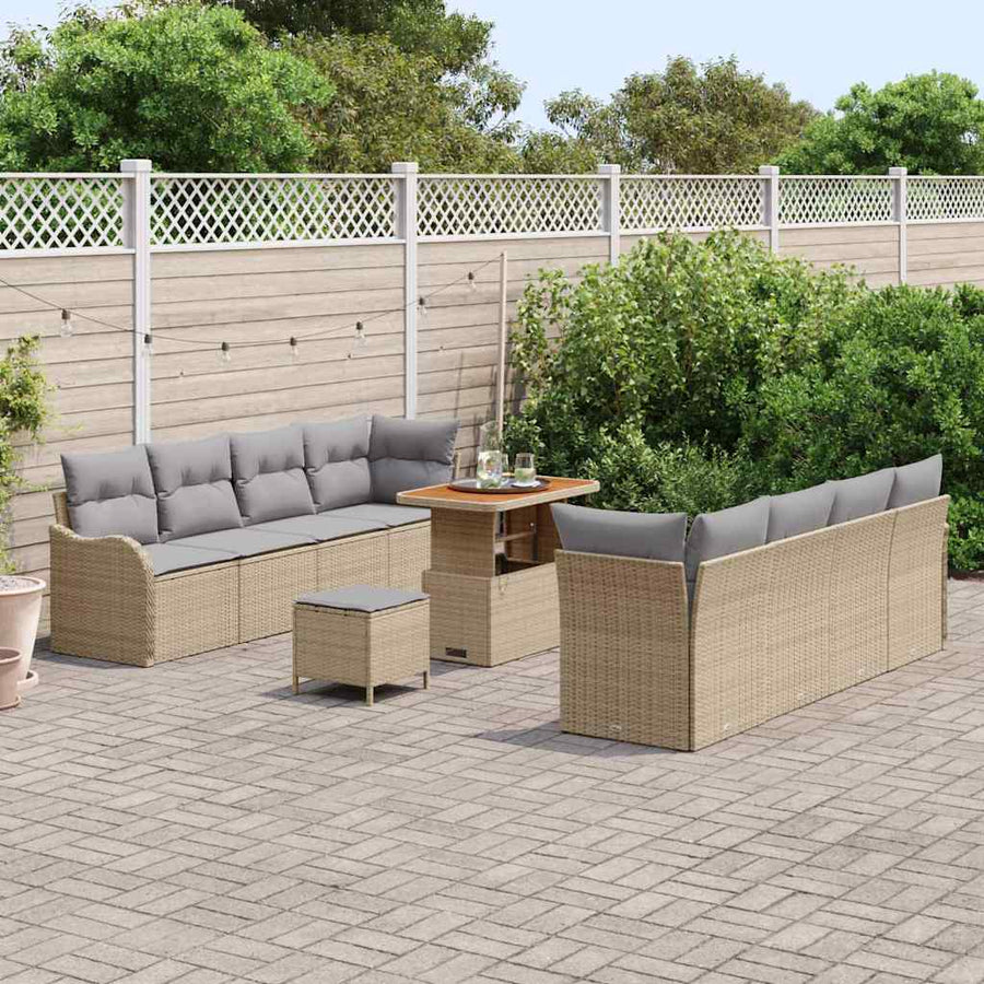 Tuin Sofa Set met kussen met opslag 11 pcs Beige en Licht Grijs