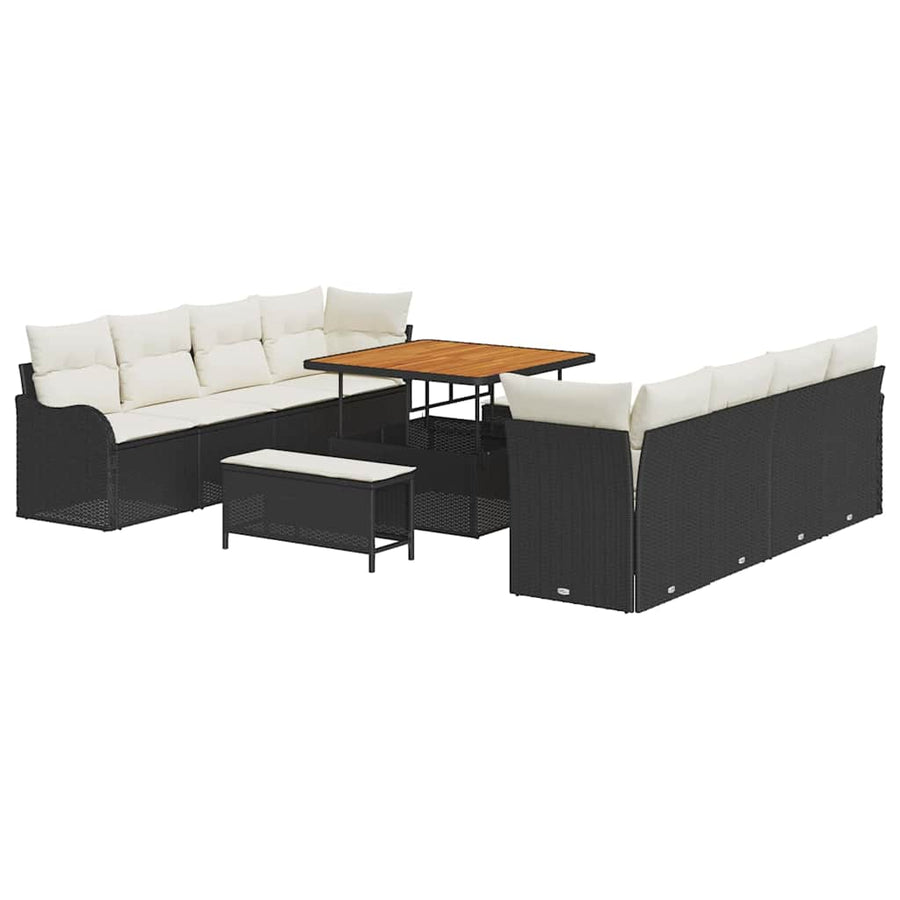 Tuin Sofa Set met kussen met opslag 11 pcs Zwart en Crème