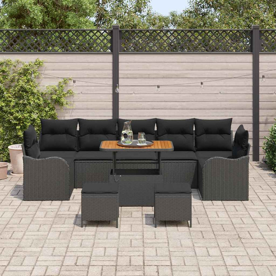 Tuin Sofa Set met kussen met opslag met kussen 10 pcs Zwart