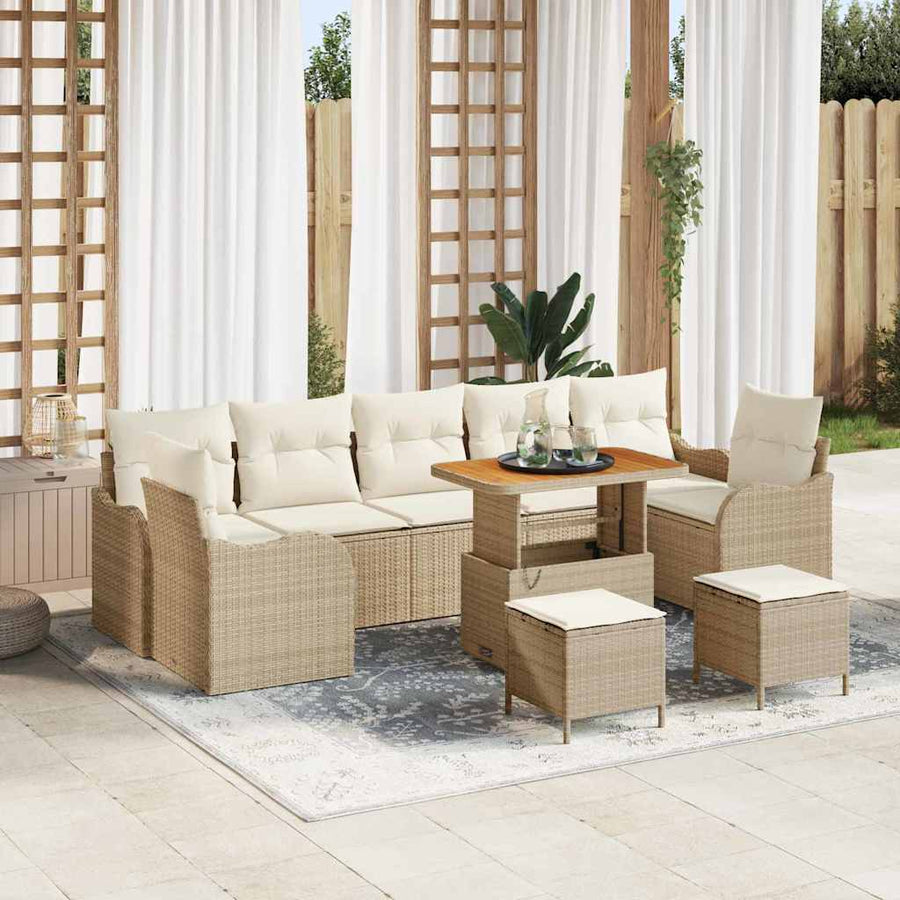 Tuin Sofa Set met kussen met opslag 10 pcs Beige en Crème