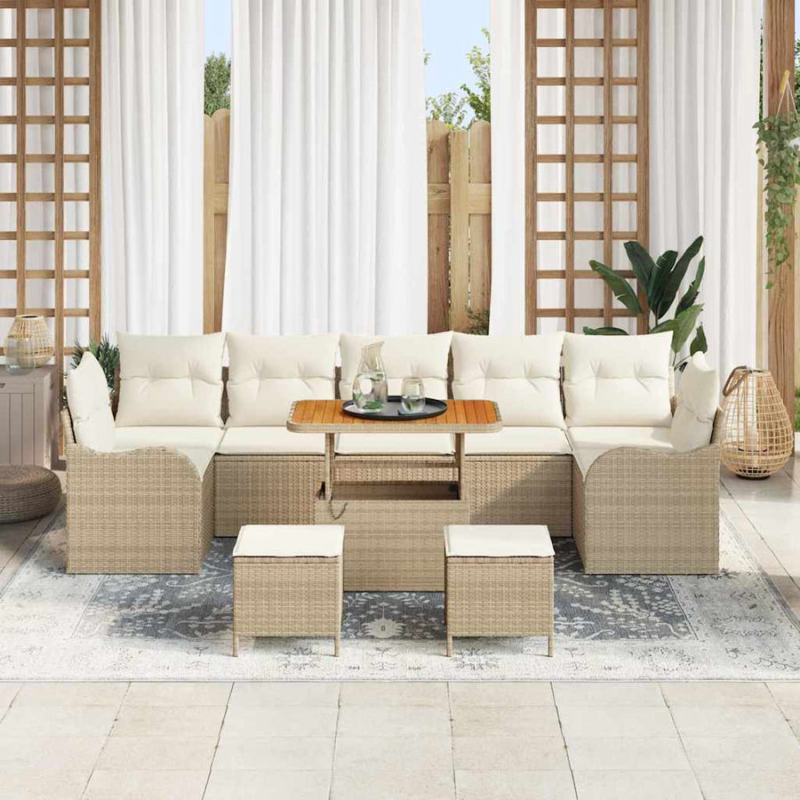 Tuin Sofa Set met kussen met opslag 10 pcs Beige en Crème