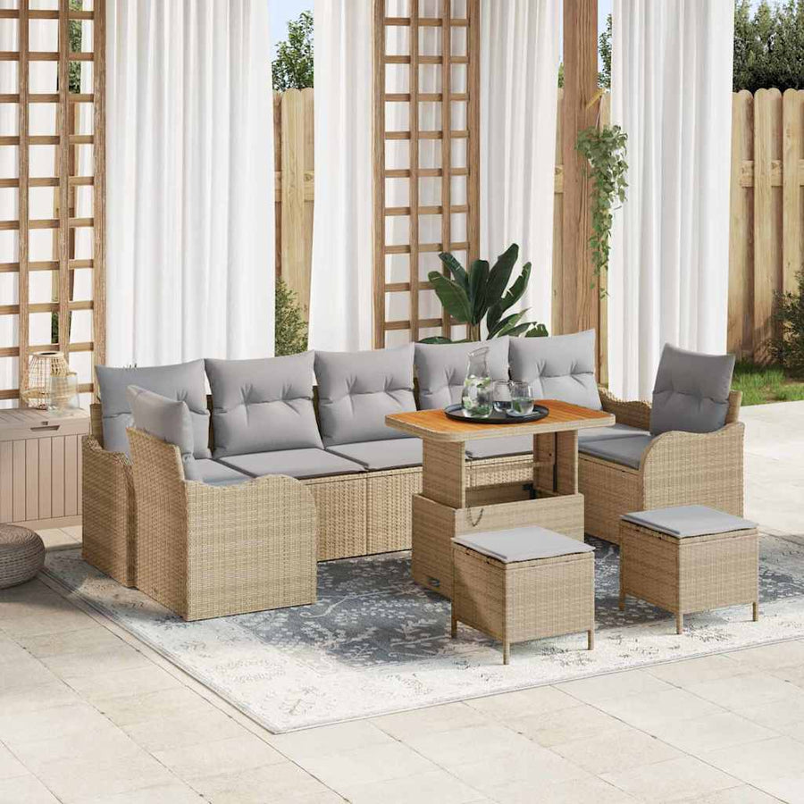 Tuin Sofa Set met kussen met opslag 10 pcs Beige en Licht Grijs